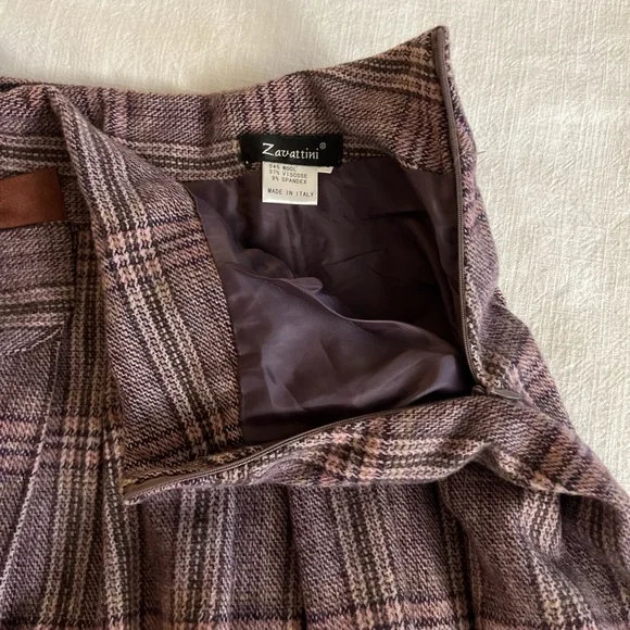 Italian vintage pleated plaid wool midi skirt with Victorian brooch M - Picture 6 of 8